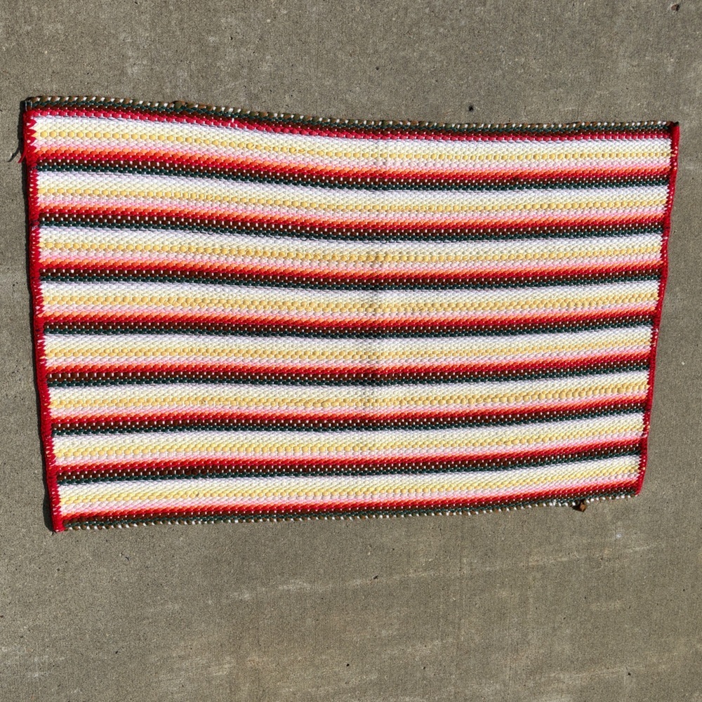 Vtg. Handmade Rag Rug Crocheted Edge, Reversible Floor Mat